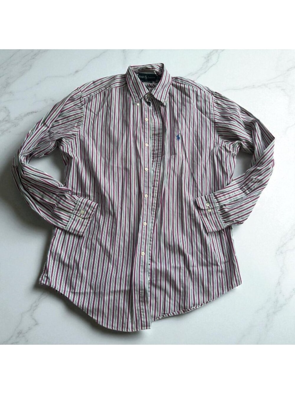 RALPH LAUREN Mens Vintage Classic Striped Long Sleeve Button Down Shirt Sz 16 L